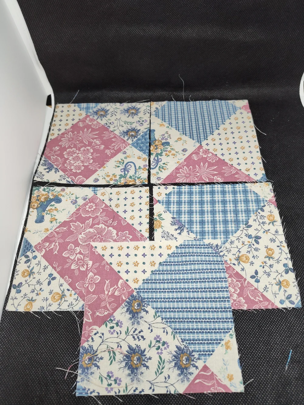 5 4.50 Inch Patchwork Cotton Quilt Squares - Blue, Pink, Cream
